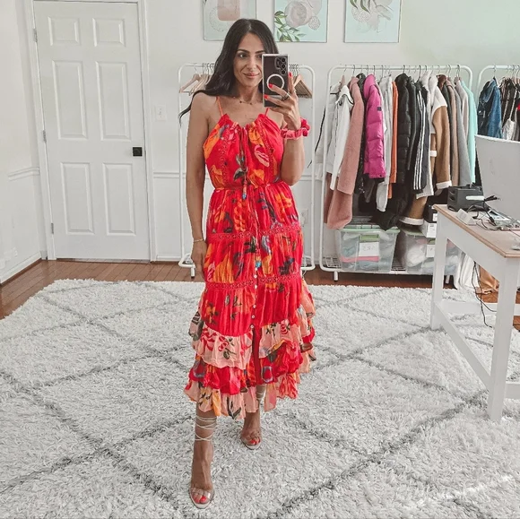 Farm Rio mixed fruits asymmetrical ruffled midi dress nwt - Picture 6 of 15